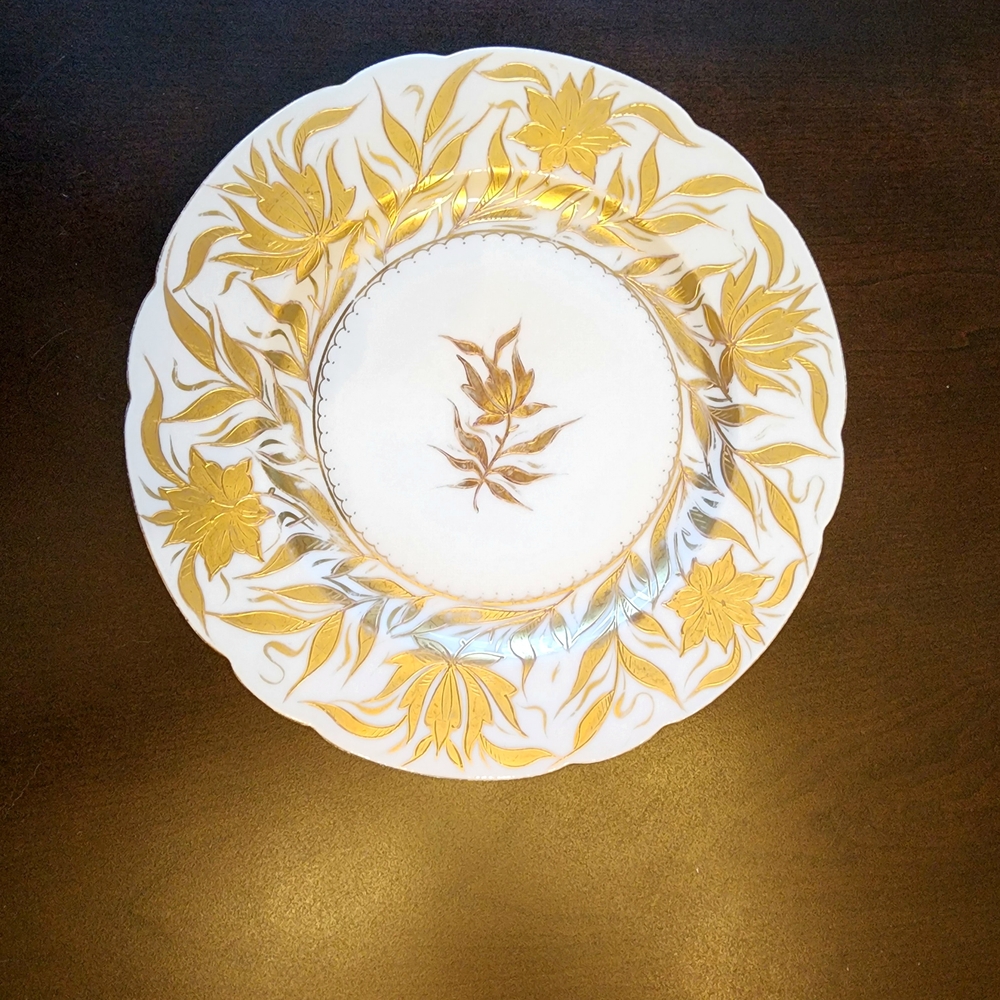 Ovington Brothers Austria Antique Gilded Gold Porcelain Plate Dish Floral 8.5"